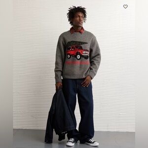 NEW AE American Eagle Oversized Sweater with Bronco and Evergreen Tree XL